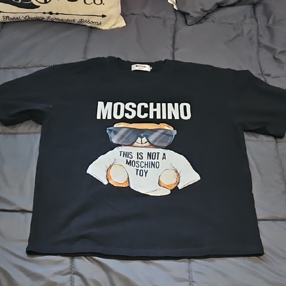Moschino Milano Designer Black Tee with Teddy Bear Graphic Size M